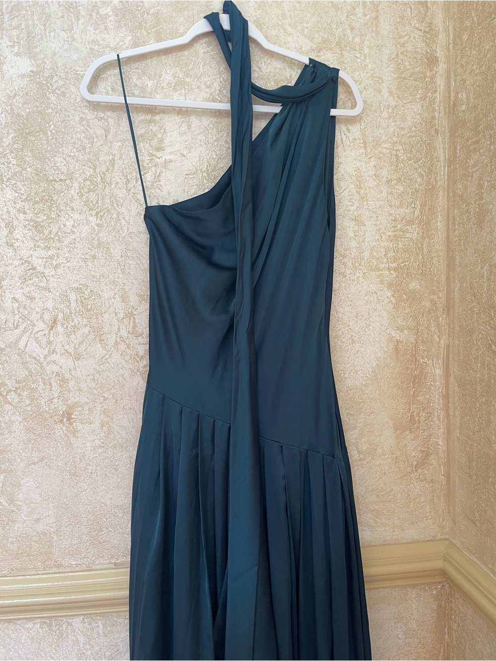 BHLDN One-Shoulder Scarf-Neck Asymmetric Formal Maxi Dress Teal Green Sz M - Picture 4 of 16